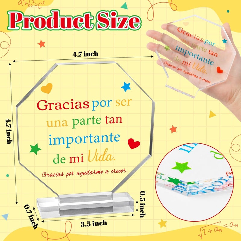Yopyame Spanish Teacher Appreciation Gift - Regalos para Maestra Acrylic Plaque Octagonal Shape Acrylic Sign for Teacher’s Day Best Gift Keepsake Paperweights Gift for Teacher Birthday Gift in Spanish - Image 2
